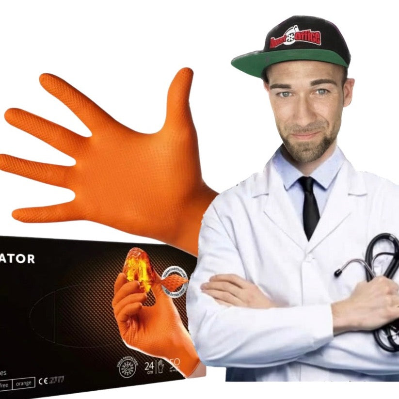 Orange Werkstatt Schutzhandschuhe in Profiqualität 50 Stück pro Box